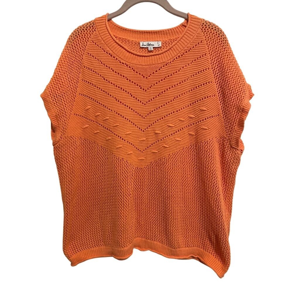 Sam Edelman Open Knit Sweater Size XL Short Sleeve Orange Top Layering Resort